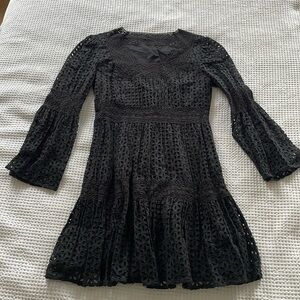 Vintage black boho cotton eyelet mini dress